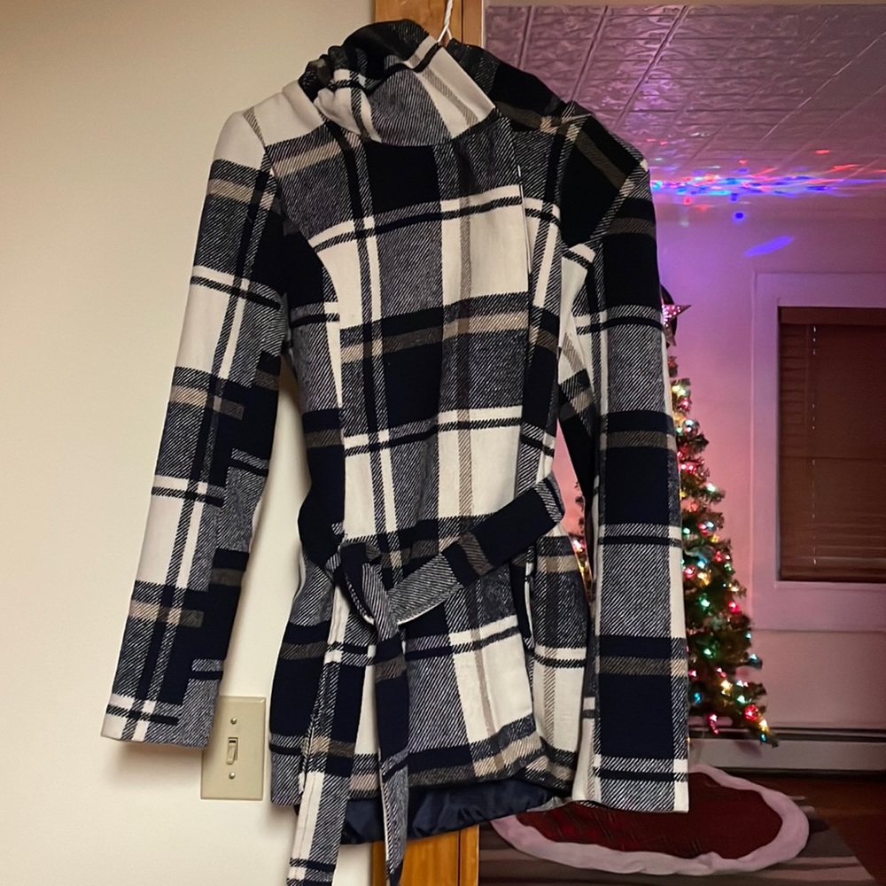 Mossimo Supply Co. Blue/White/Beige Coat in Size Small